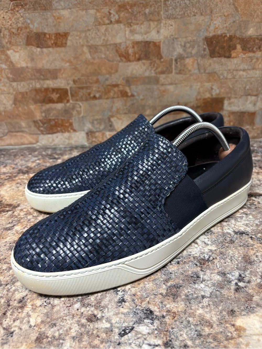 LANVIN Navy Woven Leather Slip On Size 10